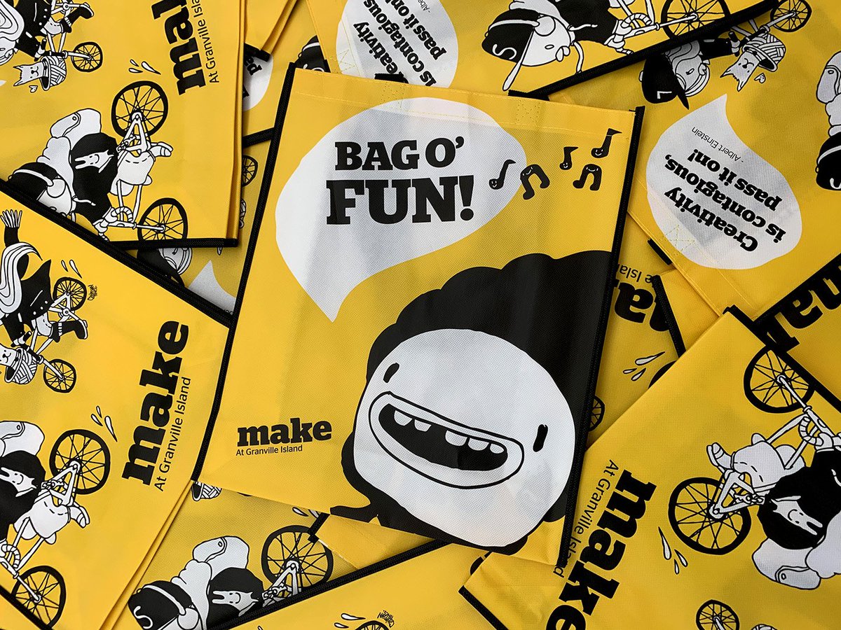 MakeVancouver's tweet image. You've seen these beauties all around the city and you were sooooo jelly. Stop moping, come to #GranvilleIsland and shop at MAKE and we'll give you one with your next purchase. Sweet deal! BAG O' FUN!

#bestbagever #giftwithpurchase #bagofun #chairmanTing #lifeongranvilleisland