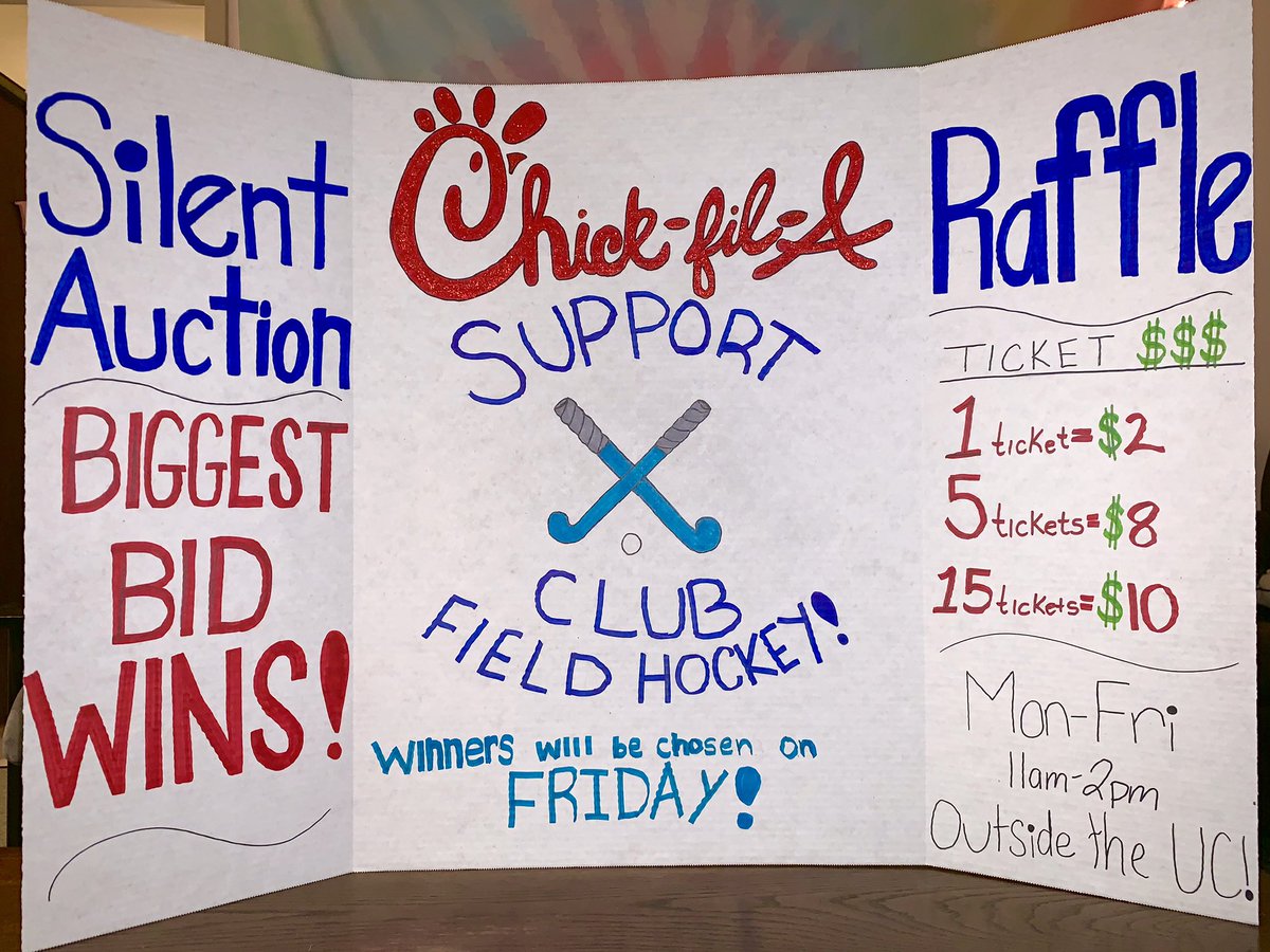 umwclubfockey's tweet photo. CHICK FIL A RAFFLE!!! FREE MEALS AND MORE INSIDE EACH! 
Silent Auction Winner will receive the CFA basket
Second Place will win the CFA Gift bag
Third will win the CFA goodie Bag 
Three more additional winners for Free Meal Cards will also be drawn!!

WINNERS WILL BE DRAWN FRIDAY https://t.co/lRzaWtOzoR