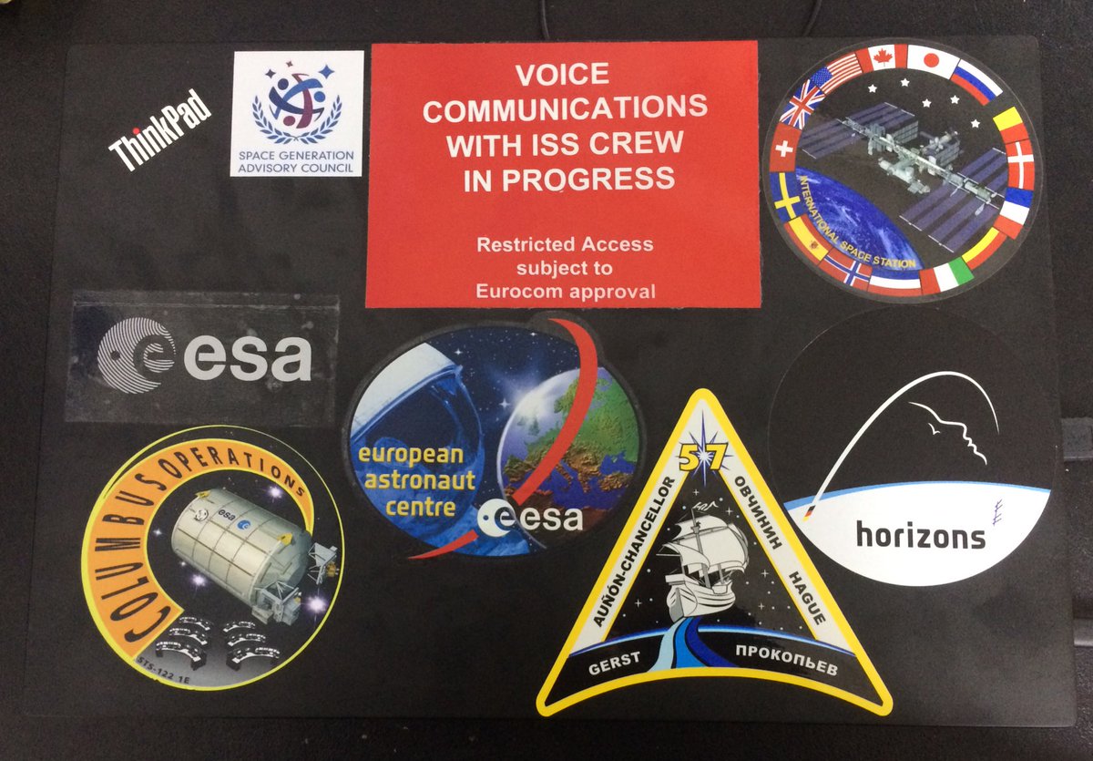 Ian_Benecken's tweet photo. New laptop same stickers. Always have a backup. #ISS #horizons #Exp57 #spacegen #Eurocom #EAC #ColCC https://t.co/jz16ijJNdR