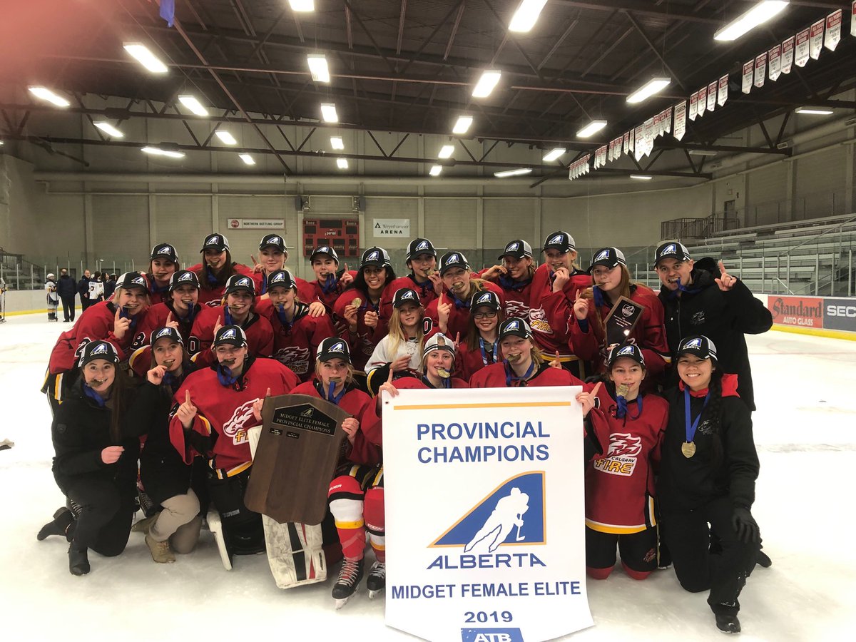 FireU18AARed's tweet photo. Your 2019 Midget Elite Provincial Champions!! @HockeyAlberta #whatweplayfor https://t.co/7vwZLgpNvy