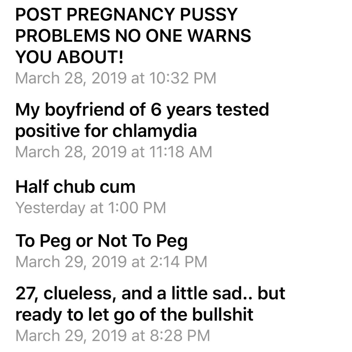 GuysWeFcked's tweet photo. #SubectLineSunday #GuysWeFucked #FuckerEmails #PostPregnancyPussyProblems #BFHasAnSTIFromNotMe #HalfChubCum #PegOrNah #TwentySeven #Clueless #AndALittleSad https://t.co/N3mSJkKlUo