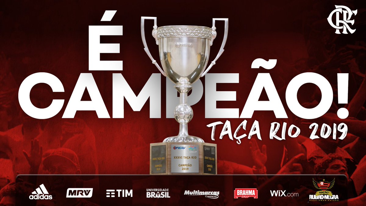 Flamengo's tweet photo. Após empate no tempo normal em 1 a 1, Flamengo vence o Vasco nos pênaltis por 4 a 1 e conquista a Taça Rio! #ÉCampeão https://t.co/ahy2iSy1UZ