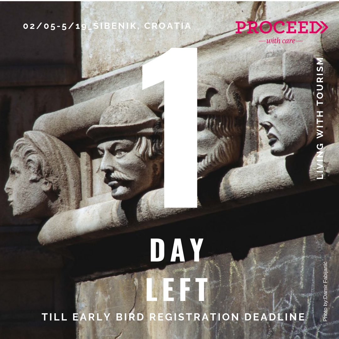 proceed2019's tweet photo. Just 1 day left till
E A R L Y_B I R D_registration deadline.
Don't miss this opportunity!
More on :
https://t.co/iq6f8n54Tr
🐦
#proceedwithcare #livingwithtourism #conference #sibenik #responibletourism #localcommunity #earlybird #earlybirdregistrations https://t.co/XT5mguQLuI