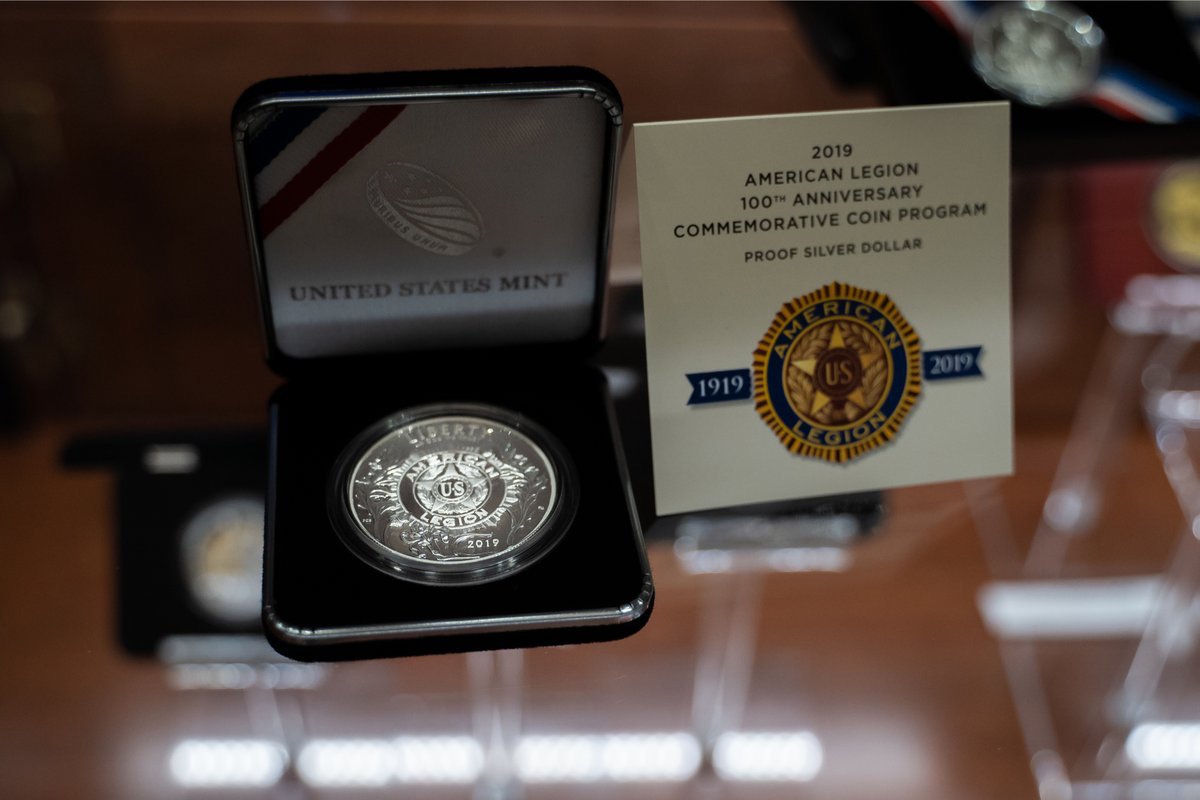 AmericanLegion's tweet photo. Our centennial coin is on sale now at https://t.co/FTIEF8dDYw  . Proceeds from each sale will contribute to The American Legion’s legacy of supporting #veterans, servicemembers, their families &amp; their communities throughout our nation. #Team100 #Legion100th https://t.co/NyxCDVLLWM