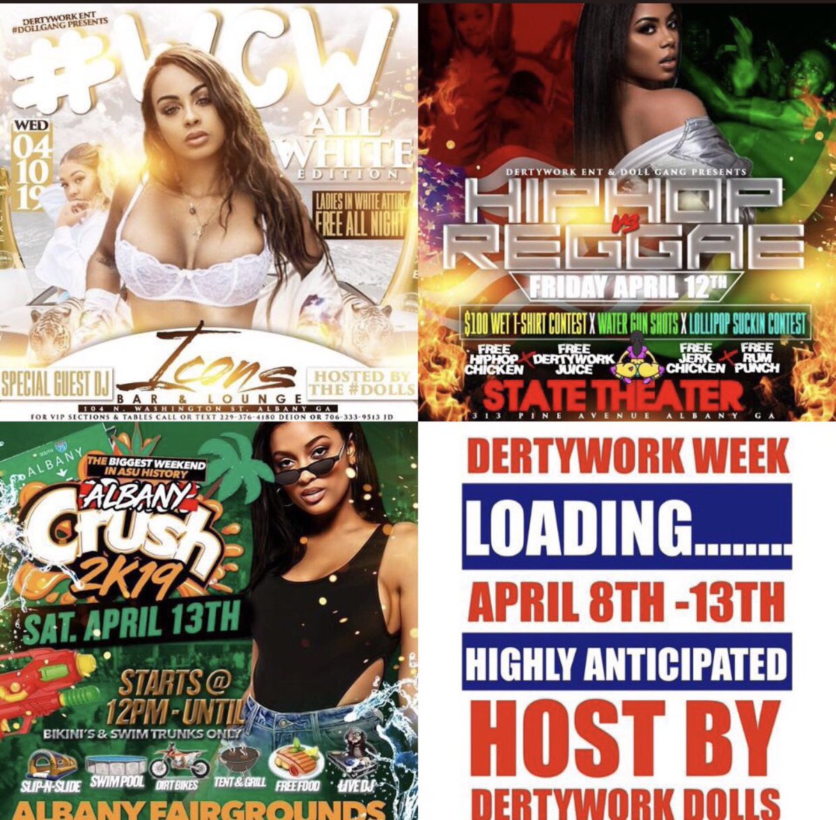 AllAboutMaryyyy's tweet photo. 🔥🔥🔥#DertyWorkWeek 🔥🔥🔥
✖️April 10th #WCW All White Party @ #ICONS
✖️April 12th #HipHopVsReggae @ #StateTheater
✖️April 13th #229Day x #AlbanyCrush @Albany Fairgrounds
🗣🗣BIGGEST WEEK EVER
🎟$10 Tickets On Sale Now!! Call or Text 229-376-4180 Or 706-333-9513 https://t.co/PxycKkK5aS