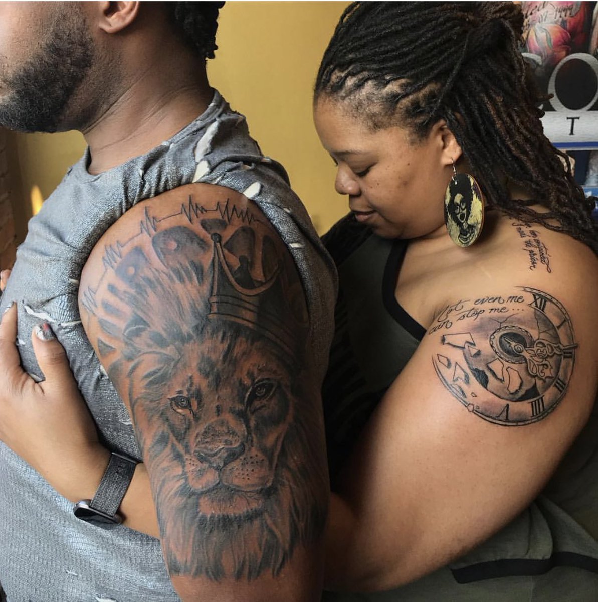 VanJohnsonTatz's tweet photo. Husband & Wife couple tattoos for their anniversary done by me #ColdAsIceTattoos https://t.co/UojNAWTBW7