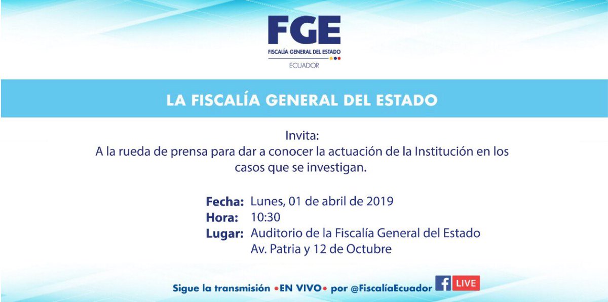 FiscaliaEcuador's tweet photo. [RUEDA DE PRENSA]⤵️ https://t.co/xkpwm5jOgD