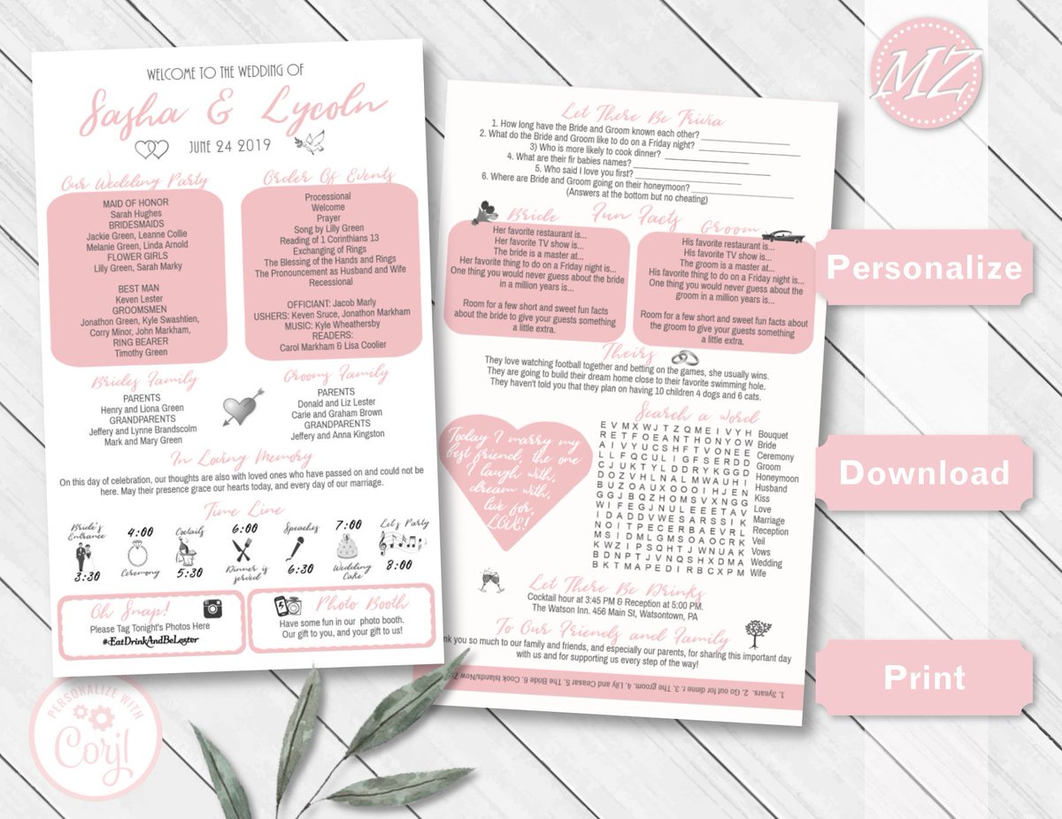 Custom_Invites's tweet image. Excited to share the latest addition to my #etsy shop: Fun DIY Recolorable Custom Wedding Program - 5x8 2-Sided Infographic Timeline search word fun facts - Customizable Instant Download Template etsy.me/2OEcTyx #weddings #invitation #wedding #weddingreception