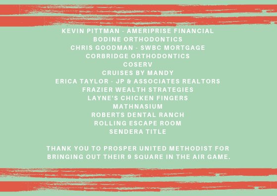 We would like to thank our Reynolds Middle School PTO Sponsors for their generous support of our March Madness Tailgate Party: