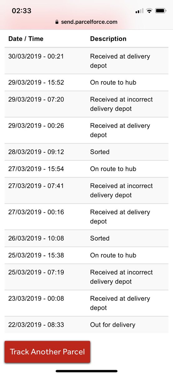 Hey <a href="/parcelforce/">Parcelforce Worldwide</a> can you let me know when this is acceptable as a delivery service especially as this was meant to be next day delivery! How many times can a parcel be delivered to wrong depot when it has your labels on the package? A response would be awesome #deliveryfailure