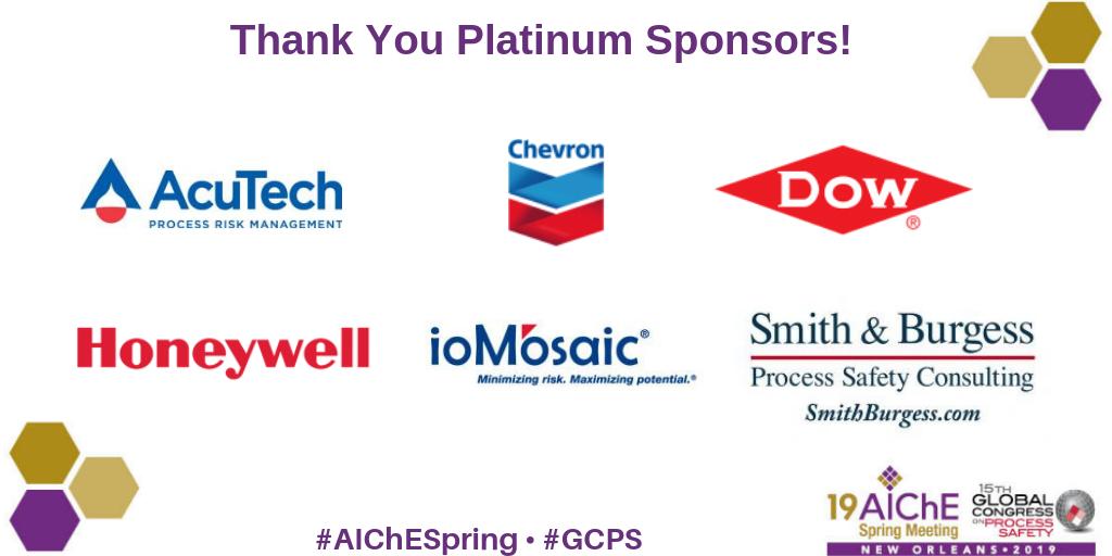 ChEnected's tweet photo. Thank you to our Platinum Sponsors! #AIChESpring #GCPS @AcuTechConsult @Chevron @DowChemical @honeywell @ioMosaic @smithandburgess https://t.co/jCoJGFgIrF