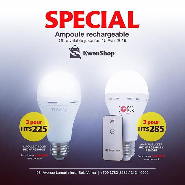 KwenShop's tweet photo. PWOFITE !!! PWOFITE !!!
Nan moman blakawout sa, se anpoul rechajab ou ki jerew’ ! Pwofite klere lakay ou, oubyen tou monte ti biznis paw.
#KwenShop #AmpouleRechargeable #SaSeBiznisPam
#Pwofite https://t.co/4OJAezfvOc