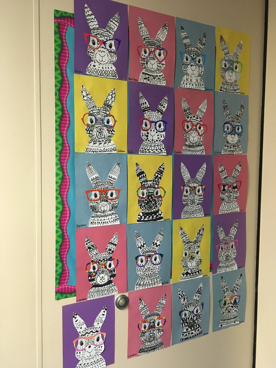 KaiserAudra's tweet photo. We are so ready for spring in the classroom! Enjoy some funky bunnies! #spring #patterns&amp;lines https://t.co/1uytJ37Upo