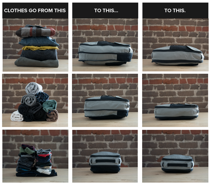 backercamp's tweet image. A set of versatile compression packing cubes to maximize space in luggage, while adding multiple carrying options 💼backer.camp/cubepacks #kickstarter #luggagehack #packinghack