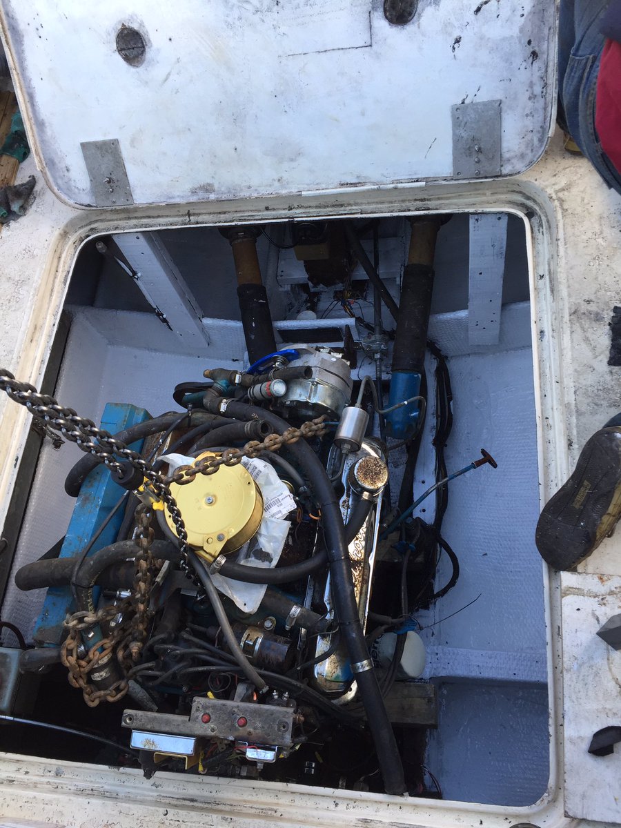 sam_moynihan's tweet photo. Got the bildge painted this afternoon! Trying to knock out the little details before the engine and transmission goes back in. Special thanks to #CaptSam for the help repositioning the 318 forward. #Luhrsboats #SurfNTurf https://t.co/105Z4Q8aMz