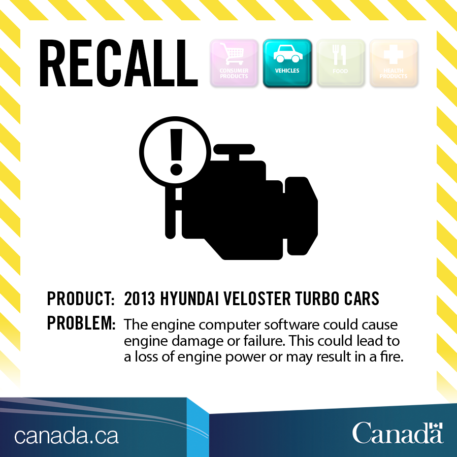 Transport_gc's tweet photo. #Recall: Hyundai Veloster Turbo #cars. On certain cars, the engine computer software could cause engine damage or failure. This could lead to a loss of engine power or may result in a fire. https://t.co/44MkL6YFT7 https://t.co/PXScPJrMqy