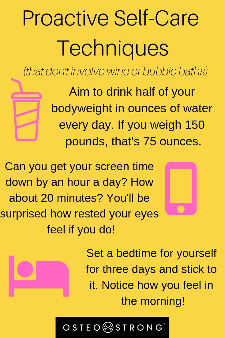 OsteostrongC's tweet image. Self-Care Tips for your week ahead! #strongme #selfcare #sleep #hydration