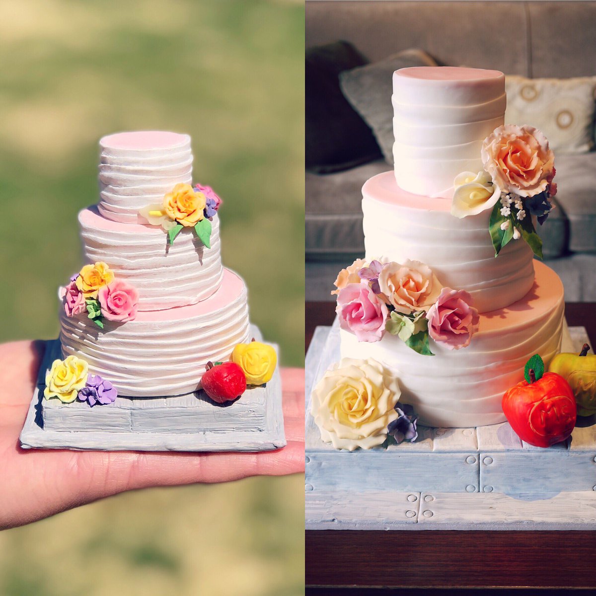 DayOffBaking's tweet photo. Weekend project 💪 I made this real edible 4-tier wedding cake for my cousin about 4 years ago. Today I’m turning it into a miniature 🤪 #cakegardenbyjadelee #miniature #weddingcakes https://t.co/WxkENoI5h1