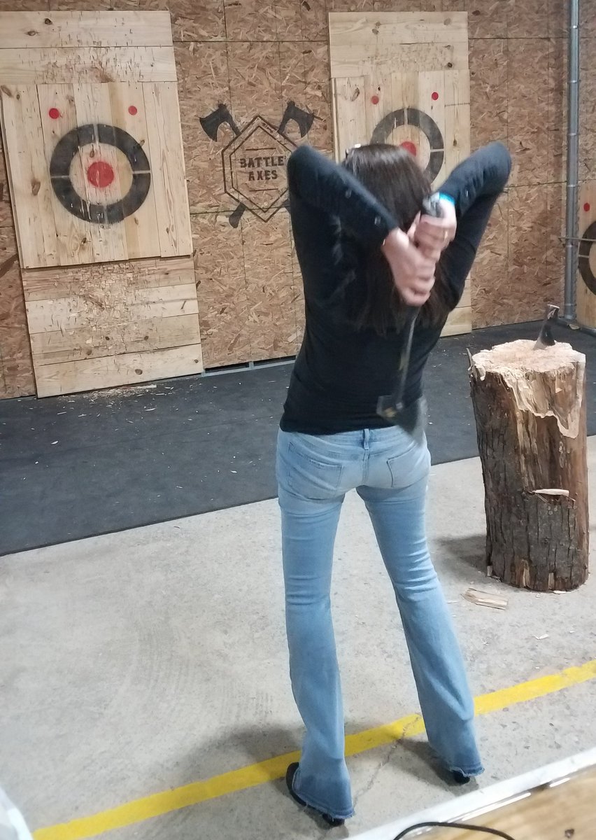 JennOrrBuchanan's tweet photo. When a fabulous fellow #FunFilly has a birthday and Keeneland is not yet open, the #RacingGirls celebrate with beers and axes... Happy birthday @LeahOMeara3!!!  #AlcoholAndAxes #NoLimbsWereLost #FunFillies #IFoundMySport https://t.co/G9dAgWGZHk