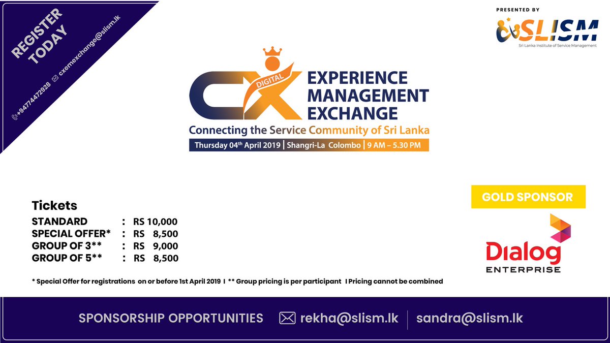 SLISMCE's tweet photo. We are proud and privileged to have Dialog Enterprise as our GOLD sponsor.

Register Now :
https://t.co/ejI3wsiOqr

#DCEM #SandraDeZoysa #DigitalCEM #SLISM #Customerexperience https://t.co/gYxAvOZ8Tr