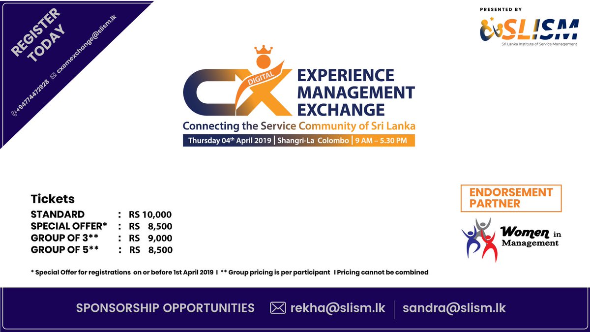 SLISMCE's tweet photo. Please welcome our endorsement partner - Women in Management

Register Now :
https://t.co/ejI3wsiOqr

#DCEM #SandraDeZoysa #DigitalCEM #SLISM #Customerexperience https://t.co/2XUO6WEadR