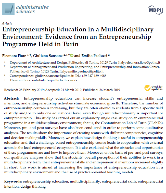 AdmSci_MDPI's tweet photo. Welcome to read "Entrepreneurship Education in a Multidisciplinary Environment: Evidence from an Entrepreneurship Programme Held in Turin" by Eleonora Fiore et al. https://t.co/lyq6ulOuy8 @DAUINatPoliTO #Entrepreneurship https://t.co/sakeeQo8Wj