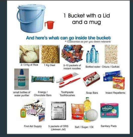 To our supporters in Kathmandu,
We are collecting relief materials at our Regional Office in Kathmandu for the victims of the heavy storm in Bara and Parsa yesterday. 

Please follow the guideline in the picture below on what to put inside the relief bucket.