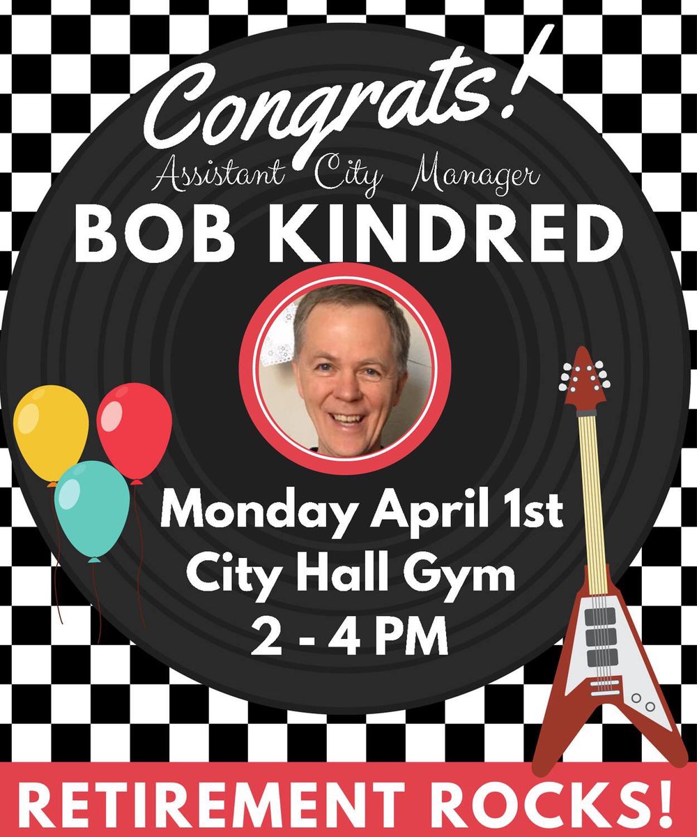 cityofames's tweet photo. Assistant City Manager Bob Kindred has worked for City of Ames for 38 years and is retiring. On Monday, April 1, join us in celebrating! Refreshments in City Hall Gymnasium from 2-4pm, w/program at 3pm. This event is open to the public. #AlwaysAmes #RetirementRocks #community 💚 https://t.co/BM7NZg8DvG