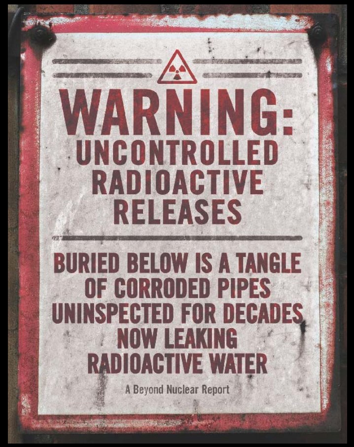 TheTamarDick's tweet photo. UPDATED: Leak First is a #BeyondNuclear report on persistent and ongoing leaking of #radioactive effluent into ground & surface water from uninspected & unmaintained buried piping under every #NuclearPowerPlant.
📄https://t.co/MrJfJoY877
New leaks occur often—at multiple sites. https://t.co/QN7dPElXEd