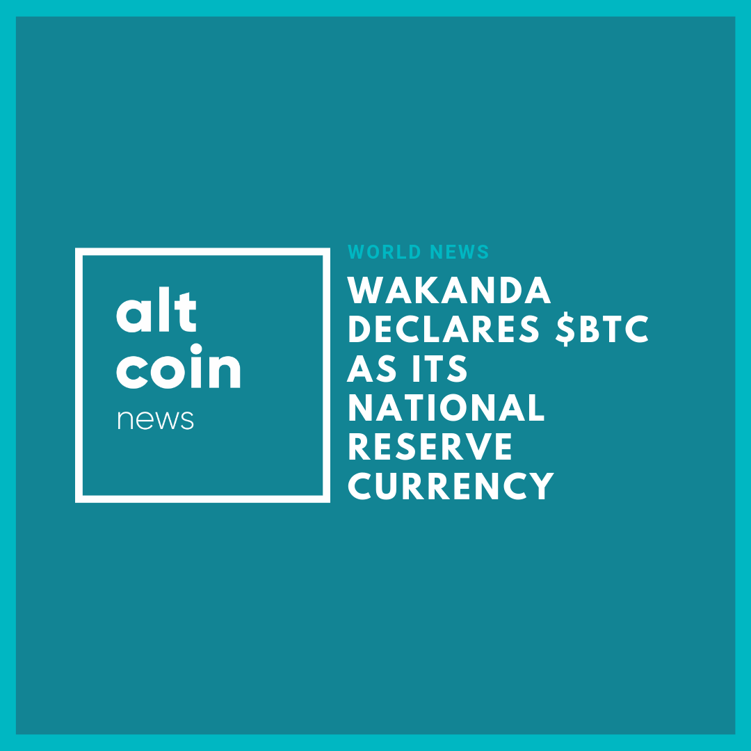 thecapital_io's tweet photo. WORLD NEWS: As the first nation ever, Wakanda has declared $BTC as its national reserve currency. Read the news in the link below.

Thanks to @OKEx, @StarkIndustries, @Marvel, and @bitfineon for helping us bring these exclusive news to the world.

https://t.co/wRIFkq4730 https://t.co/bDmod1tLzh