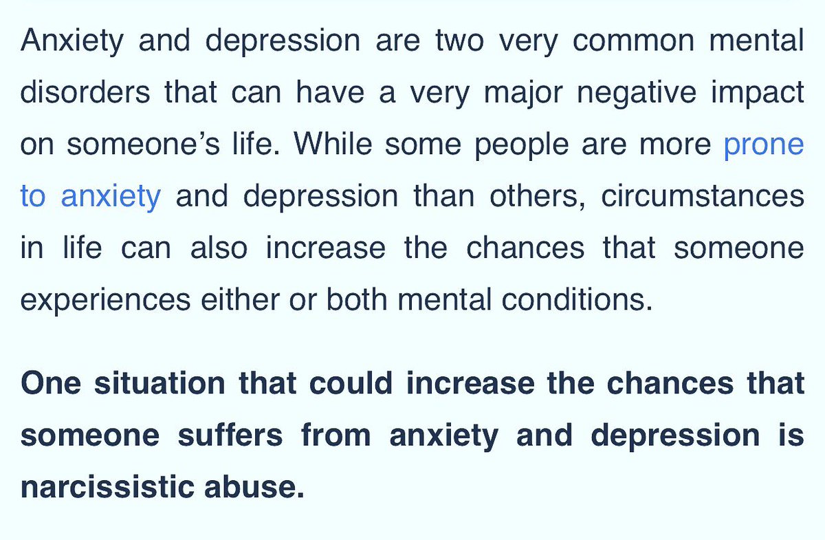 jlynnsxo's tweet photo. **Anxiety disorders and depression are linked to Narcissistic Abuse** #YouAreNotAlone #Hope #GetHelp #GetOut #Help #Anxiety #Depression #NarcissisticAbuse #MentalAbuse #PhysicalAbuse #IFeelYourPain #IAmHereForYou https://t.co/d7f4p8Iyav