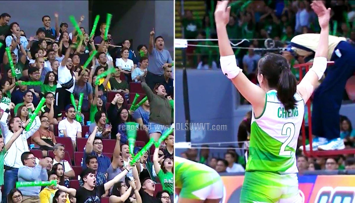 'When the Team Captain asked for support, and La Salle responds! 👏💚
#UnforgettableMoment #Animo #TotalSupport    
@_DLSUWVT #dlsuladyspikers