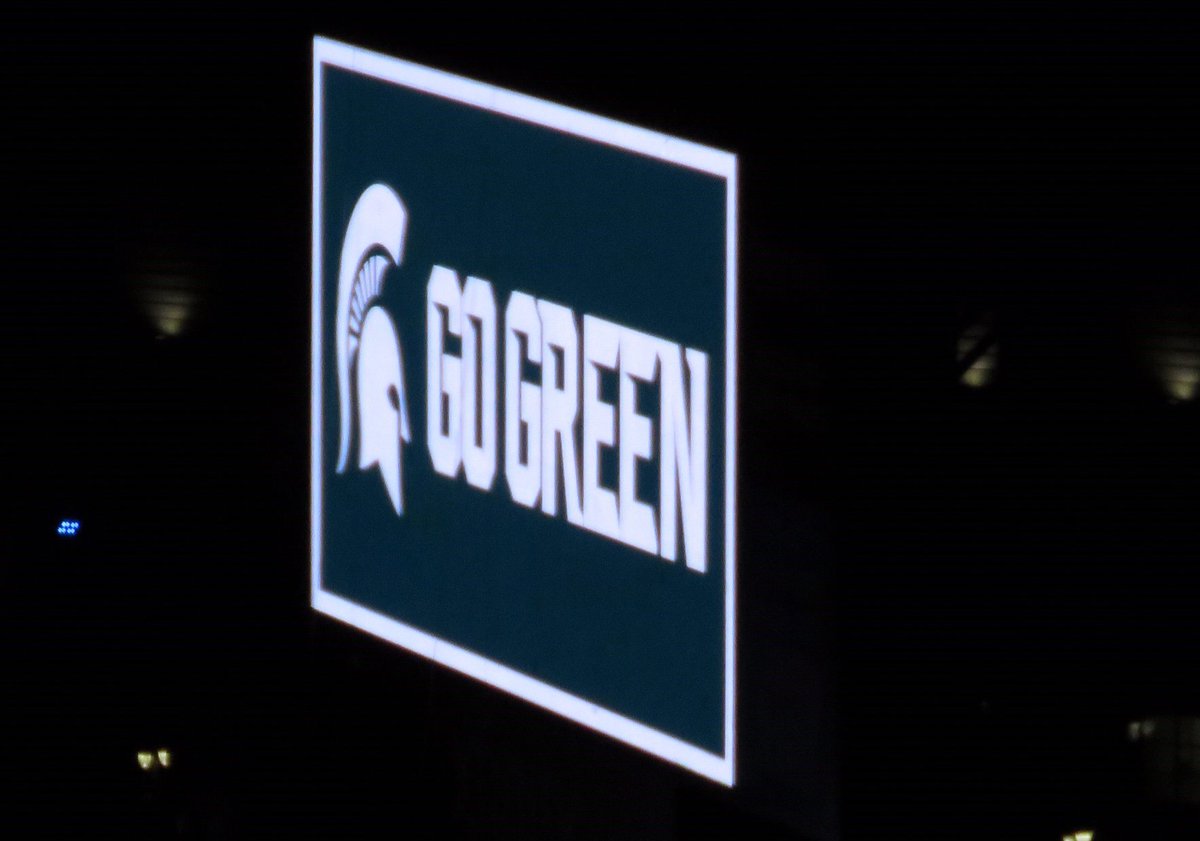 freep's tweet photo. The @ComericaPark scoreboard is blasting "GO GREEN" and "GO WHITE" in honor of @MSU_Basketball's big win today. 

(📷: Angelyn Frankenberg) https://t.co/pDunPJmL0p