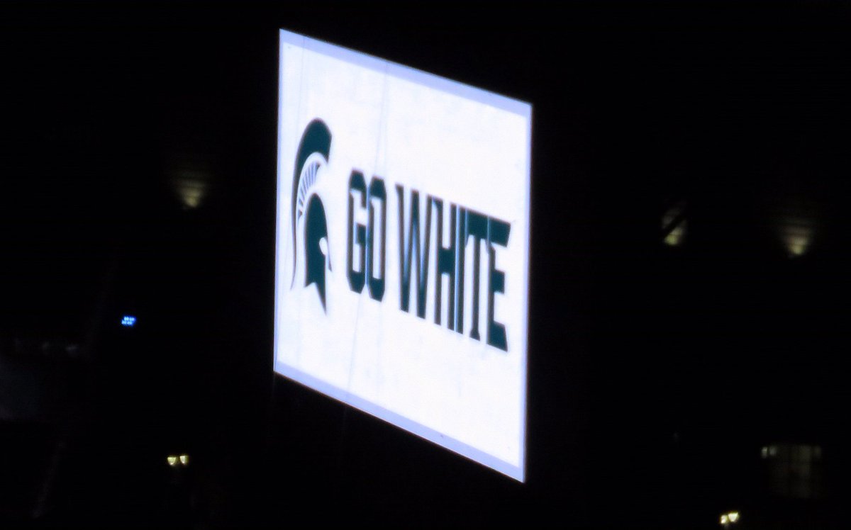freep's tweet photo. The @ComericaPark scoreboard is blasting "GO GREEN" and "GO WHITE" in honor of @MSU_Basketball's big win today. 

(📷: Angelyn Frankenberg) https://t.co/pDunPJmL0p