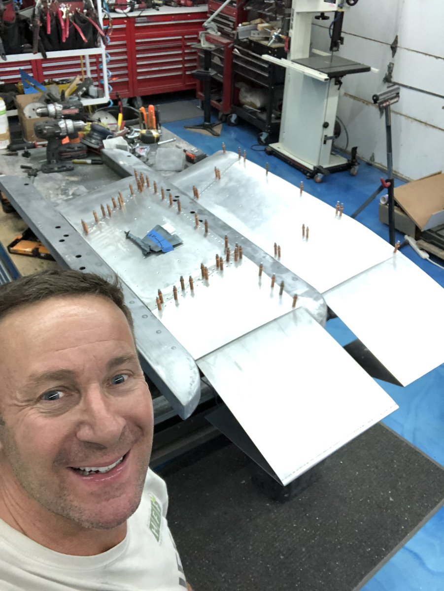 JackLawrenceXXX's tweet photo. Dirty and tired... if I’m not at the gym or fucking, I’m actually doing my day-job, scratch fabricating aviation inspired art for the USAF, museums, collectors, restaurants. These are a pair of .62 scale wing tips with missile rails for missiles to attach to! #IBuildShit https://t.co/oX3xnptbFc
