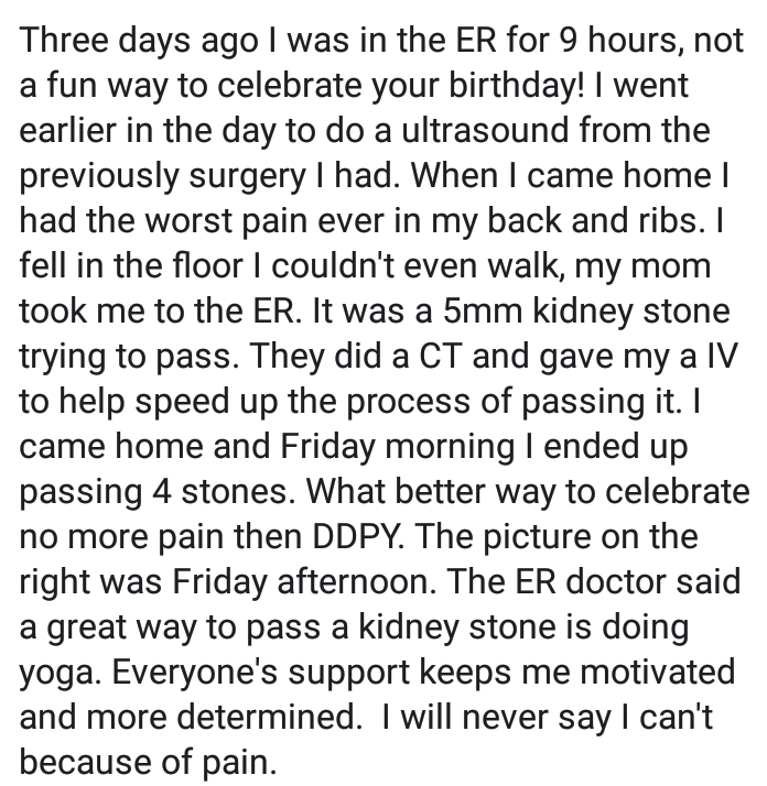 jessg2006's tweet photo. Never give up on what you want!! Pain don't last forever. Thanks for the support. Kidney stones suck! 
@RealDDP @DDPYoga @FreddyDDPY78 @LawDog1515 @GazIJ40721 @hairdo777 @jessica81412995 https://t.co/wgBKdNCHgm