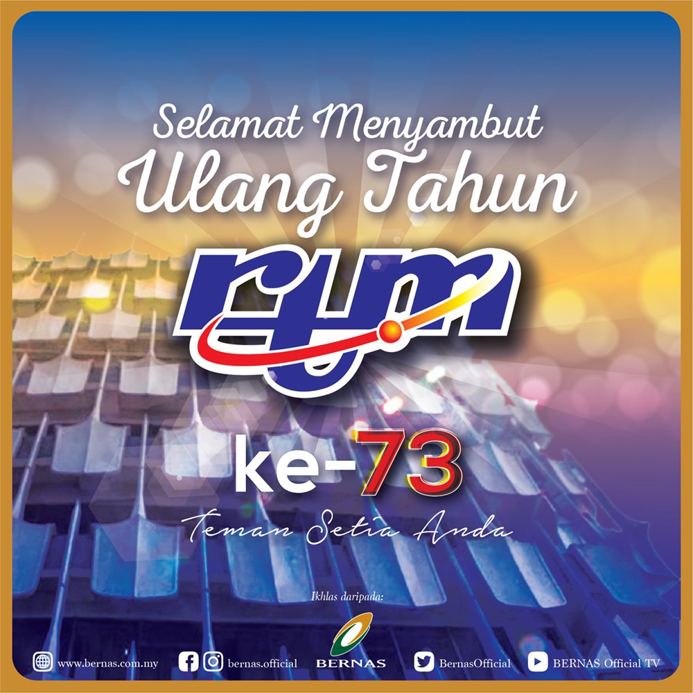 BernasOfficial's tweet photo. Selamat menyambut Ulang Tahun RTM ke-73. Semoga RTM terus menjadi Teman Setia Anda.
#KesejahteraanuntukSemua
#BERNAS
#RTM #RTM73 https://t.co/RJ880XKGUF
