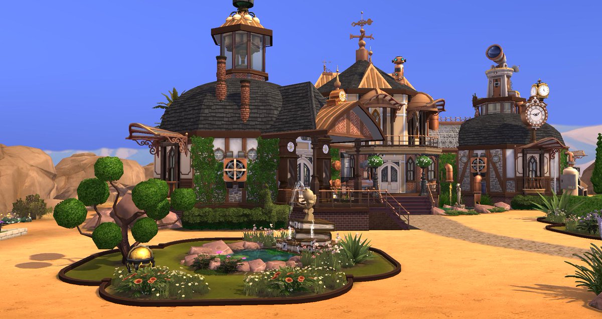 Kittkat7147's tweet image. Inspired by @Bree_Miles ' March #ShownShare challenge - a Steampunk manor for #Sims4  It's quirky but fully functional! Live out your Steampunk dreams in Grandmeadow Estate tinyurl.com/y3awu2qa   #ShowusYourBuilds @SimGuruKate @SimGuruGrant @TheSims @BuildnShare