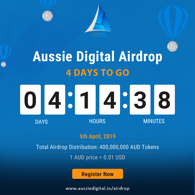aussie_digital's tweet photo. Countdown: 4 Days to Go for #AussieDigtialAirdrop.

Signup and join our Telegram channel to get 5000 AUD tokens for free.

Don't wait to grab yours: https://t.co/tO6Uhuw8la

#AussieDigital #Blockchain #Affiliateprogram #Freecryptocoins #ICO https://t.co/ROmZS9iiDm