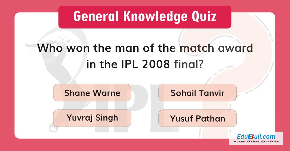 EdubullApp's tweet photo. ✅General Knowledge Quiz
🧠👩Improve Your Knowledge
#QnA #GeneralKnowledge #Quiz #QuestionOfTheDay #IPL #Edubull https://t.co/7lUg1OHRbr