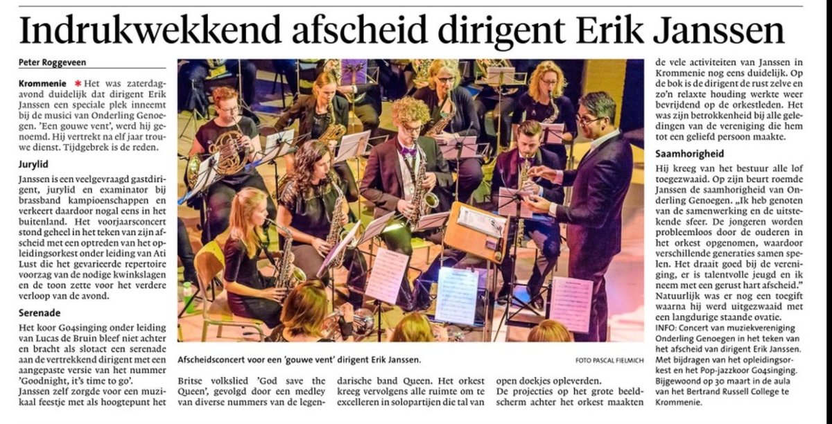 Vandaag in het <a href="/NHDZaanstreek/">NHD Zaanstreek</a> een mooie recensie van ons inderdaad indrukwekkend afscheidsconcert van onze dirigent <a href="/EJanssen4/">Erik Janssen</a>