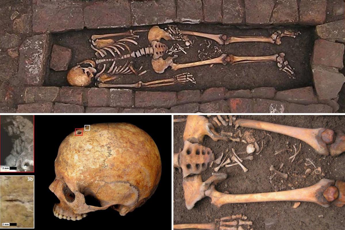 TheSun's tweet photo. Rare skeleton of woman who 'gave birth' in her grave uncovered in ghastly medieval coffin https://t.co/3VFAM0VMMa https://t.co/PA9hEv0VlA