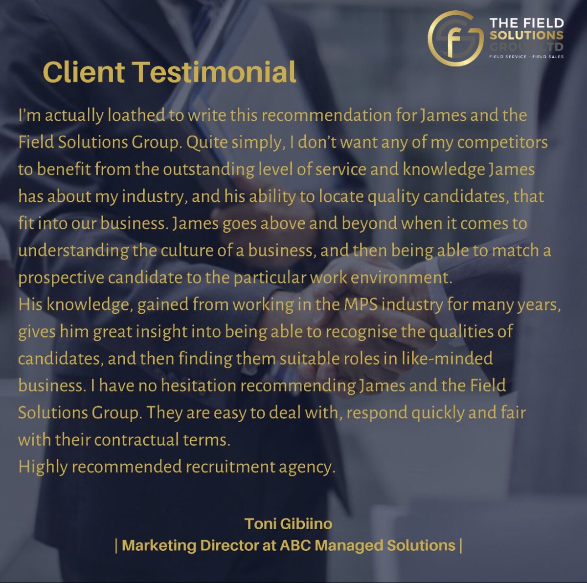 Positive thoughts here at FSG on this sunny Monday morning, especially with this fantastic client testimonial for James Fernihough! #onlythebest #clienttestimonials #fsg #recruitment