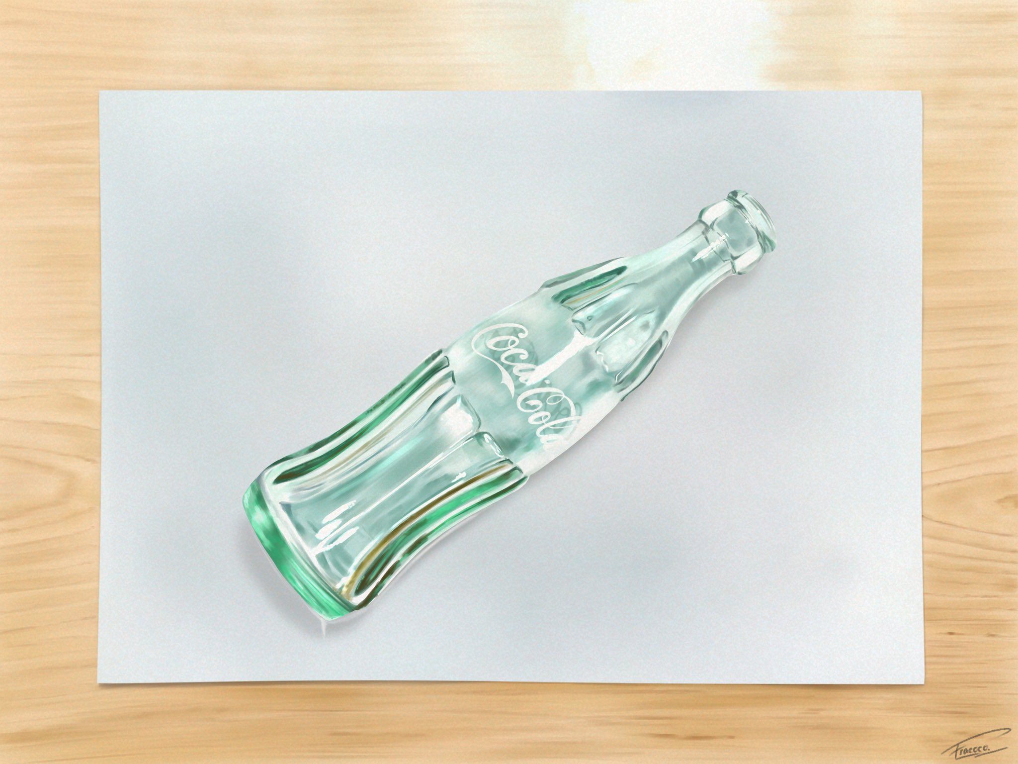 Fracoco コーラの瓶描いてみた を描いてみた 机 紙 瓶 全部絵です イラスト 模写 瓶コーラ リアル絵 創拡 Fracoco コーラの瓶描いてみた を描いてみた 机 紙 瓶 全部絵です イラスト 模写 瓶コーラ リアル絵 創拡