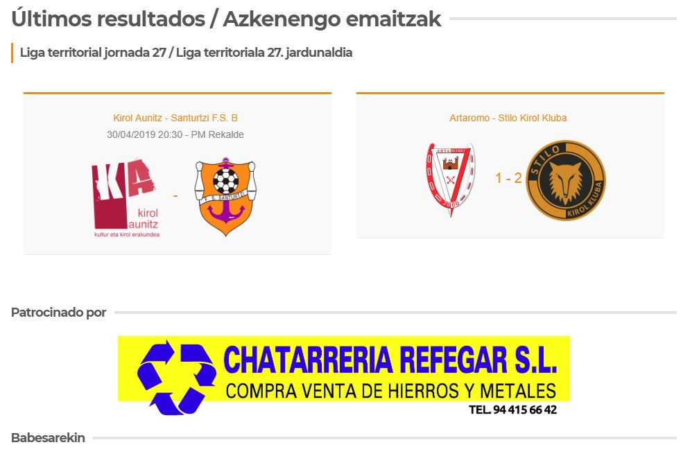Últimos resultados del club / Klubeko azkenengo emaitzak
