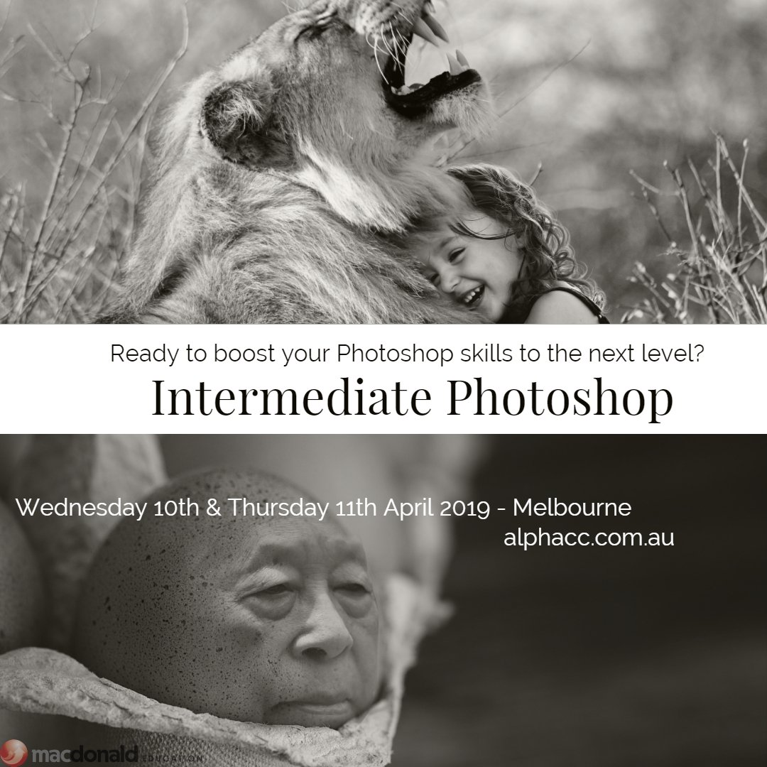 Alpha_CC's tweet photo. Our Photoshop Level 2 course in Melbourne gives students a deeper insight into the program's features. Fact sheet: https://t.co/uqwKjWjXt4 | https://t.co/WcYi9GYFAl | 10th &amp; 11th April 2019 | #photoshop #createyourfuture #alphacomputerconsultants #melbourne #adobetraining https://t.co/k7yn1arP10