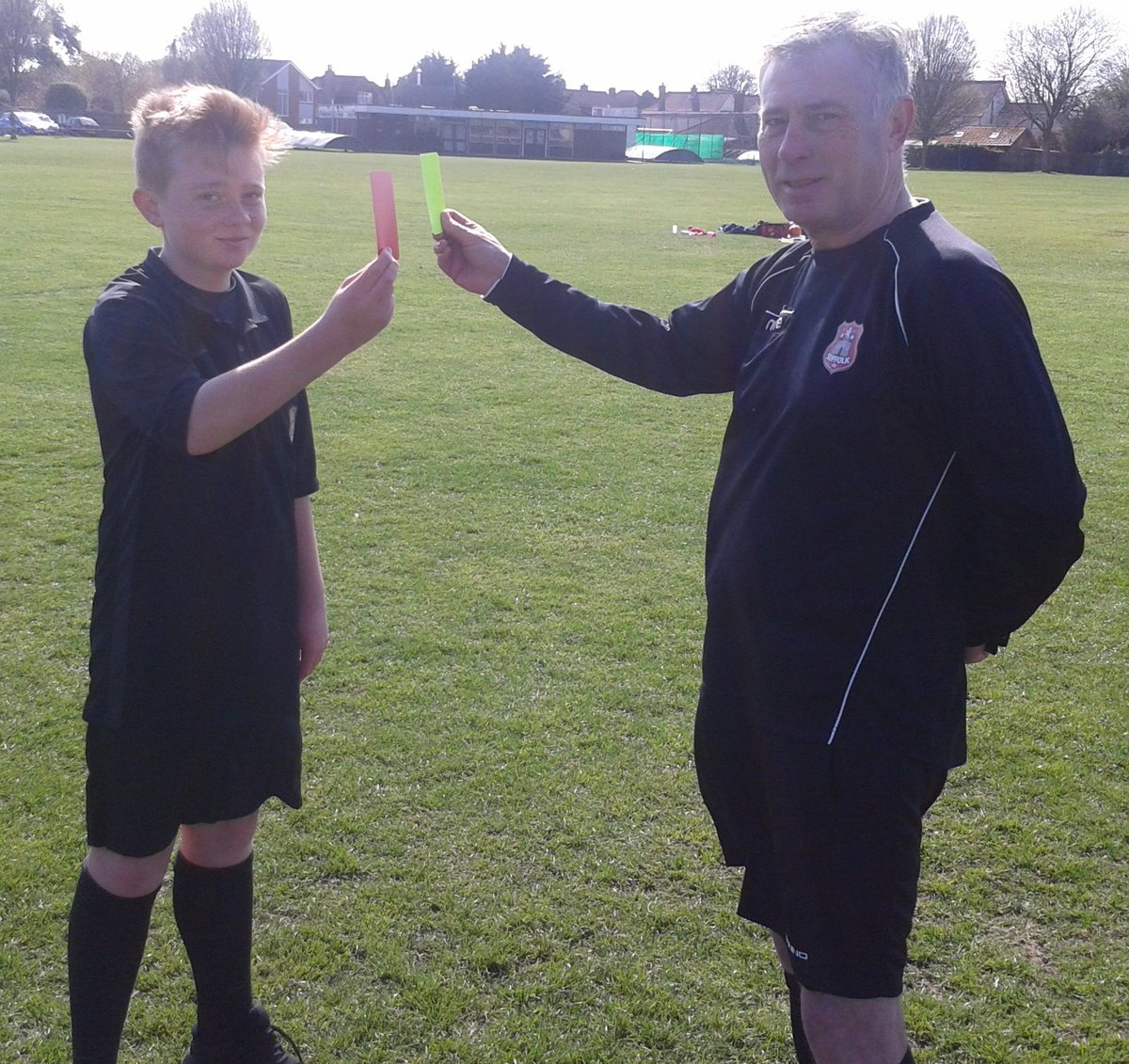 derekthewriter's tweet photo. For the first time since qualifying Albie and I officiated on adjoining pitches during the @SuffolkFA Girls's Youth Cup finals. #FatherAndSon #respect https://t.co/b4ide4X3DO