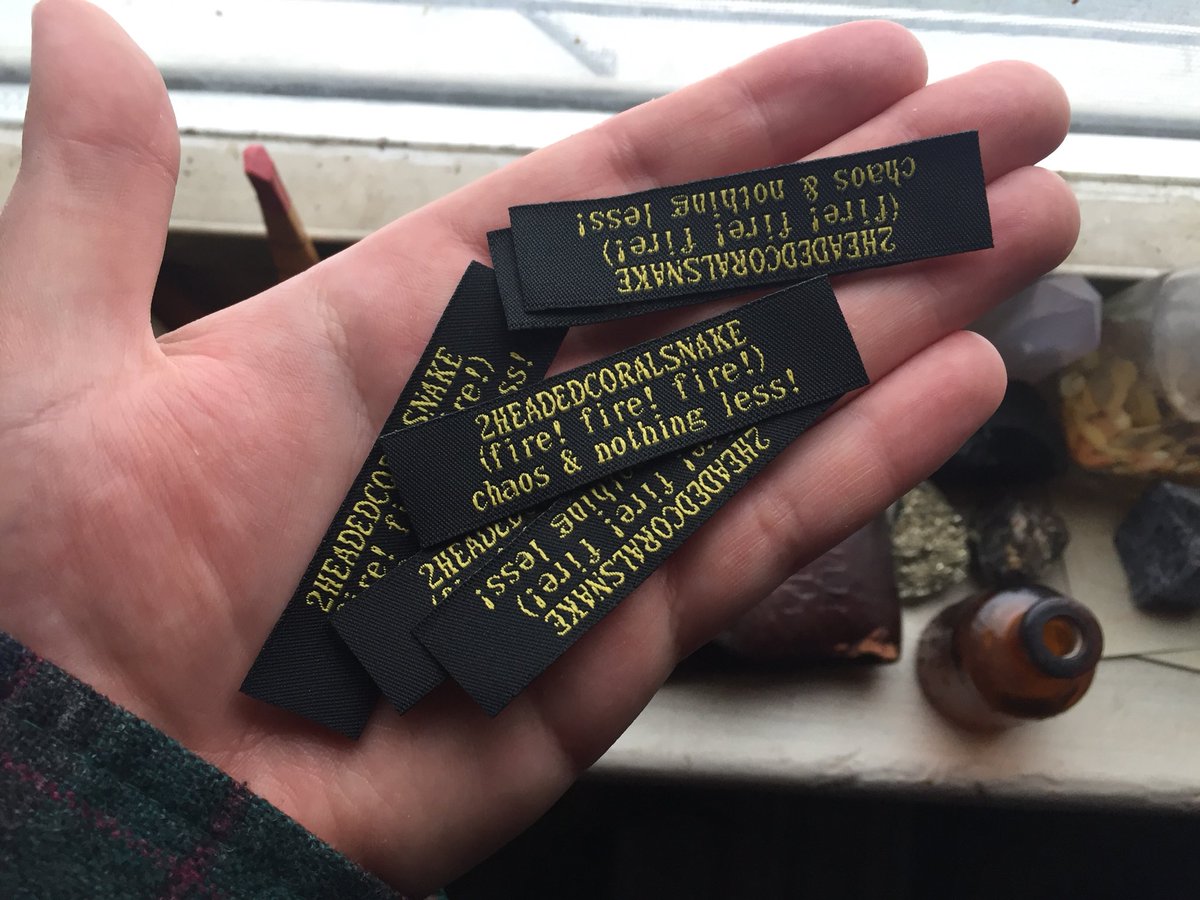 writhewrithe's tweet photo. look! clothing tags! for a great &amp; possible “someday” when i’ve got time to sew em into shirts https://t.co/ojB05rrAJP