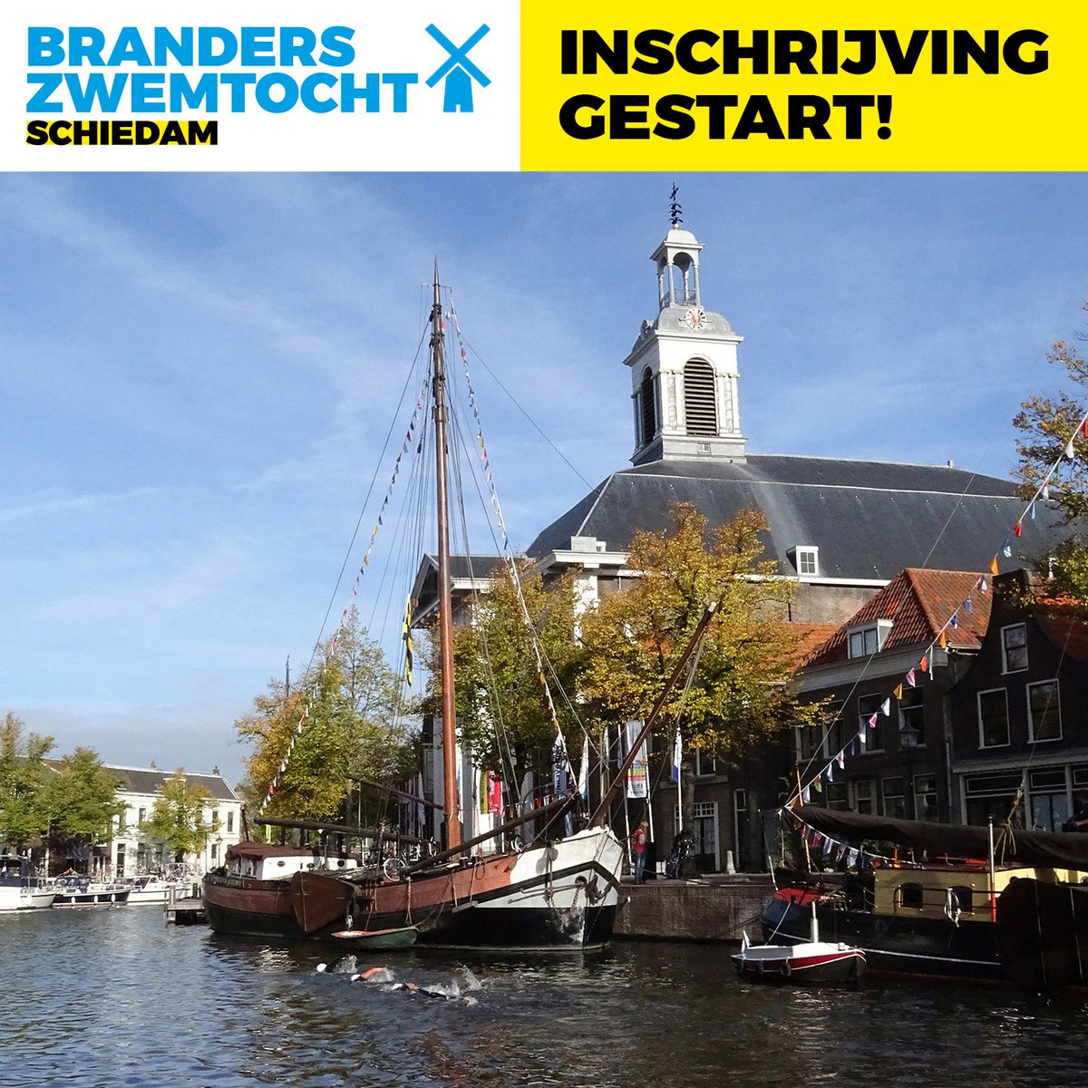 HET IS ZOVER! 
Vanaf nu kan er weer worden ingeschreven voor de Branders Zwemtocht! 1,4km, 2,7km, 6km en de Kidsswim staan weer op het programma. Voor inschrijven en meer informatie ga naar: branderszwemtocht.nl @VVVPromotieSdam <a href="/schiedam_nl/">Gemeente Schiedam</a>