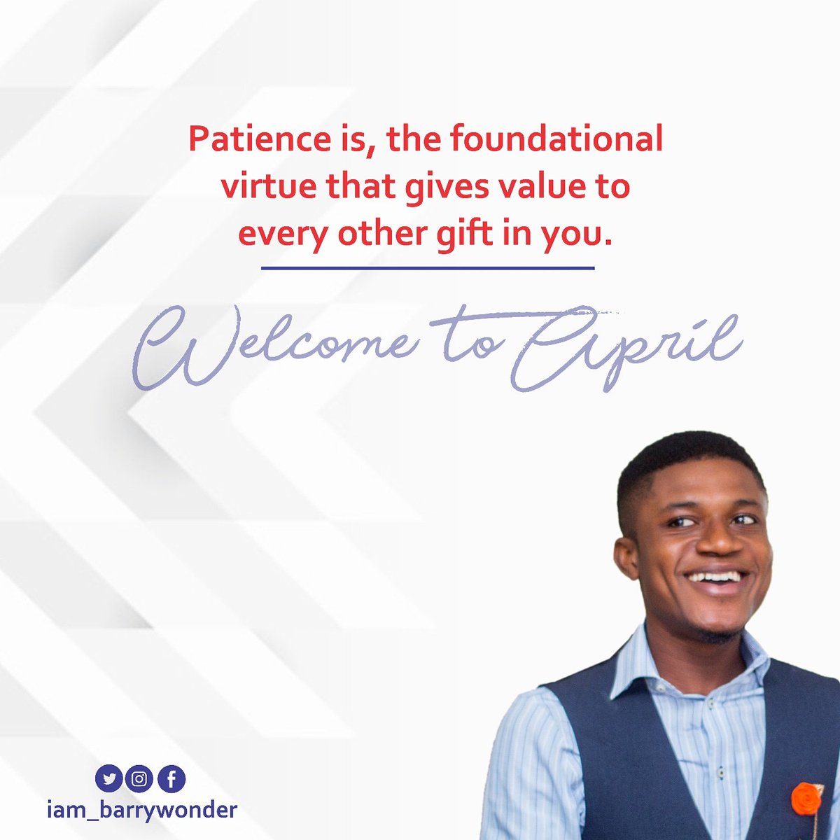 iam_barrywonder's tweet photo. Welcome to April! 'Success is the progressive realisation of a worthwhile goal' - Earl Natingale.
Keep your dreams alive ๐๐ .
.
.
#april #newmonth #mondaymotivation #victoriousliving #goals #barrywonder #success #leadership https://t.co/43SEtGRMEo